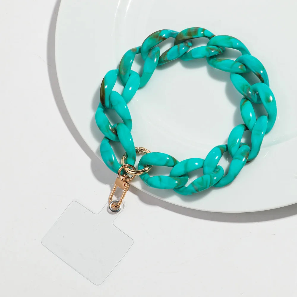 New Turquoise Acrylic Chunky Cuban Chain Mobile Phone Lanyard Men Women Rock Key Cellphone Cases Strap Accessories Jewelry Gift