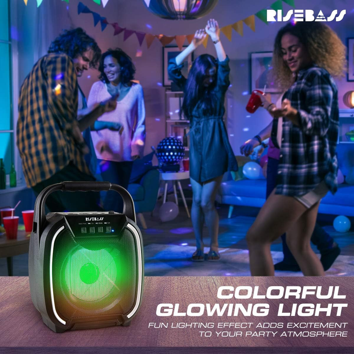 Portable Wireless Bluetooth Speaker with TWS Function - Rechargeable Mini Speaker with Party Lights for Indoor and Outdoor Use