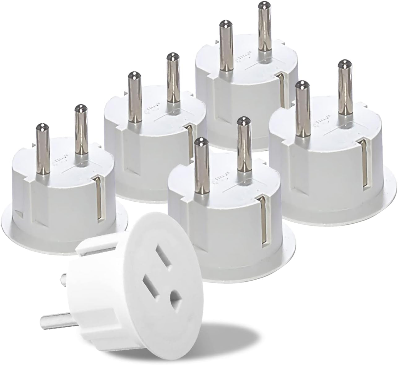 American USA to European Plug Adapter – Type E/F Schuko Plug Adapter - Use in Germany, France, & More - CE Certified – for Mobile, Laptop & Camera Chargers - 6 Pack
