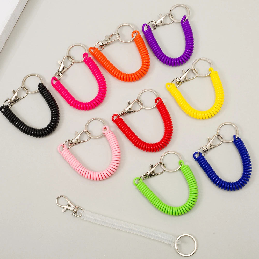1Pcs Elastic Spring Rope Keychain Multicolor Anti Theft Adjustable Keyrings Bags Wallet Cellphone Accessories Car Key Holder