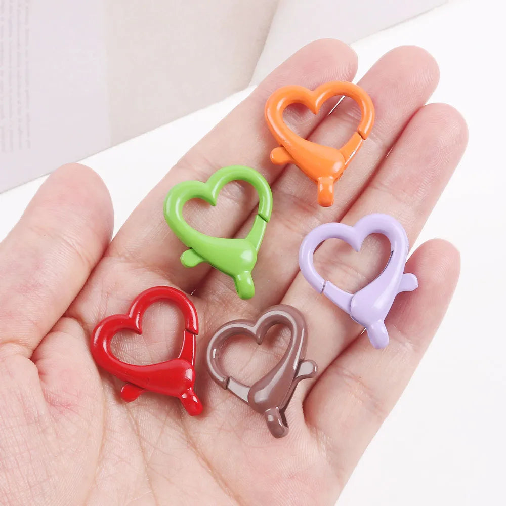 5pcs Multicoloured Alloy Heart Shape Lobster Clasp Key Connector Diy Key Chain Cell Phone Chain Keychain Making Accessories