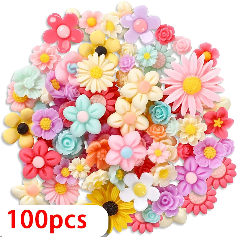 100pcs mixed small daisy rose resin accessories DIY cream glue hairpin cell phone case making materials mother plot gifts