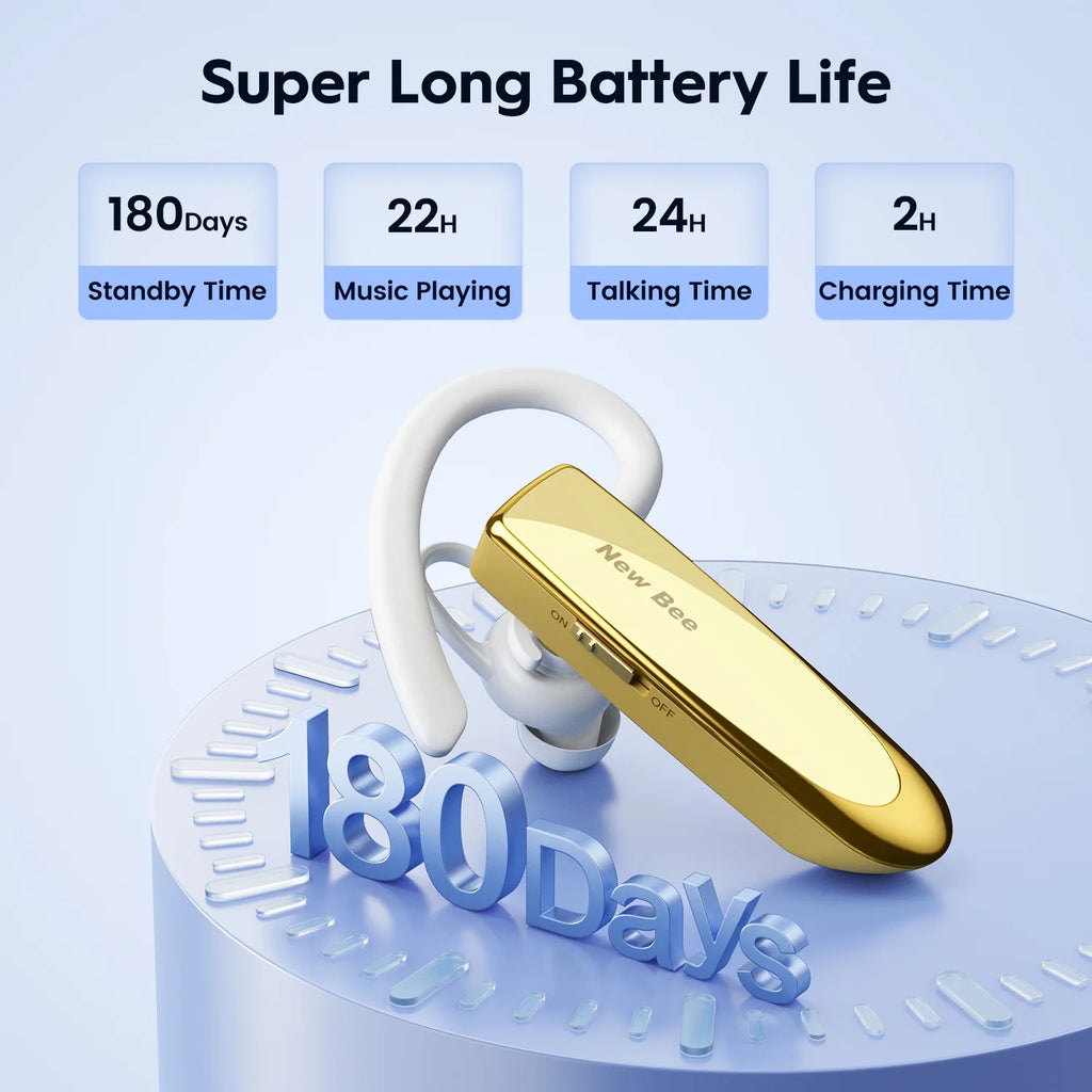 2PC Bluetooth Headphones V5.0 Wireless (24H Talk Time/180D Standby) W/Mic, Dual Device Connectivity for Iphone/Android/Samsung/Laptop, Business Trucker Headsets,Gold