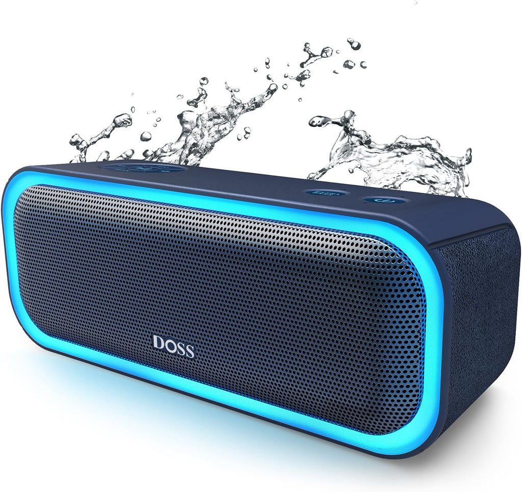 Soundbox Pro Bluetooth Speaker, 20W Stereo Sound, Active Extra Bass, 20H Playtime, Multi-Colors Lights, Wireless Stereo Pairing, IPX6 Waterproof for Garden, Hiking, Camping, Beach, Party-Blue