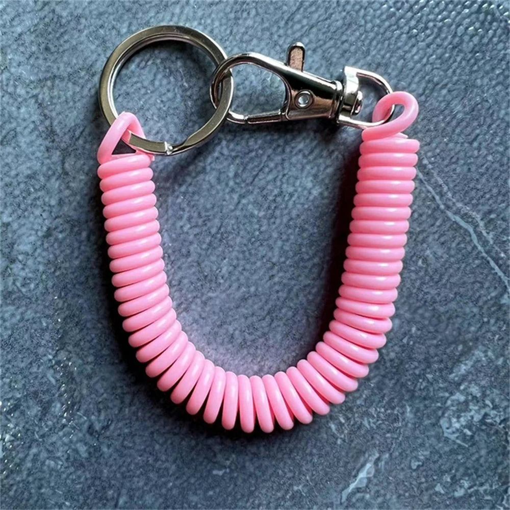 1Pcs Elastic Spring Rope Keychain Multicolor Anti Theft Adjustable Keyrings Bags Wallet Cellphone Accessories Car Key Holder