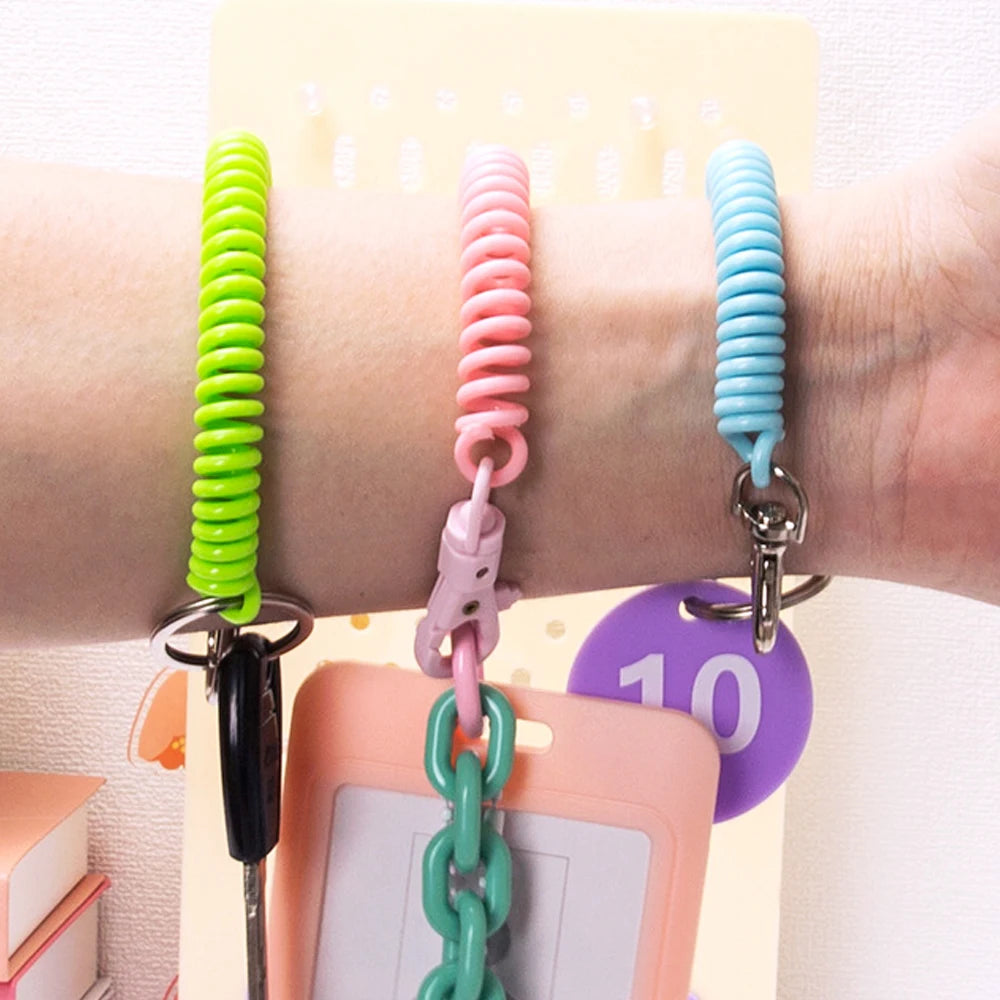 1Pcs Elastic Spring Rope Keychain Multicolor Anti Theft Adjustable Keyrings Bags Wallet Cellphone Accessories Car Key Holder