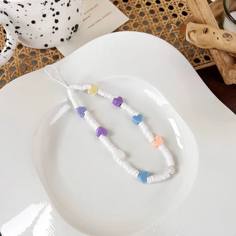 2023 Pink Acrylic Heart Cellphone Chain Lanyard Jewelry for Women Vintage Devil Eye Flower Charm Phone Case Strap Accessories