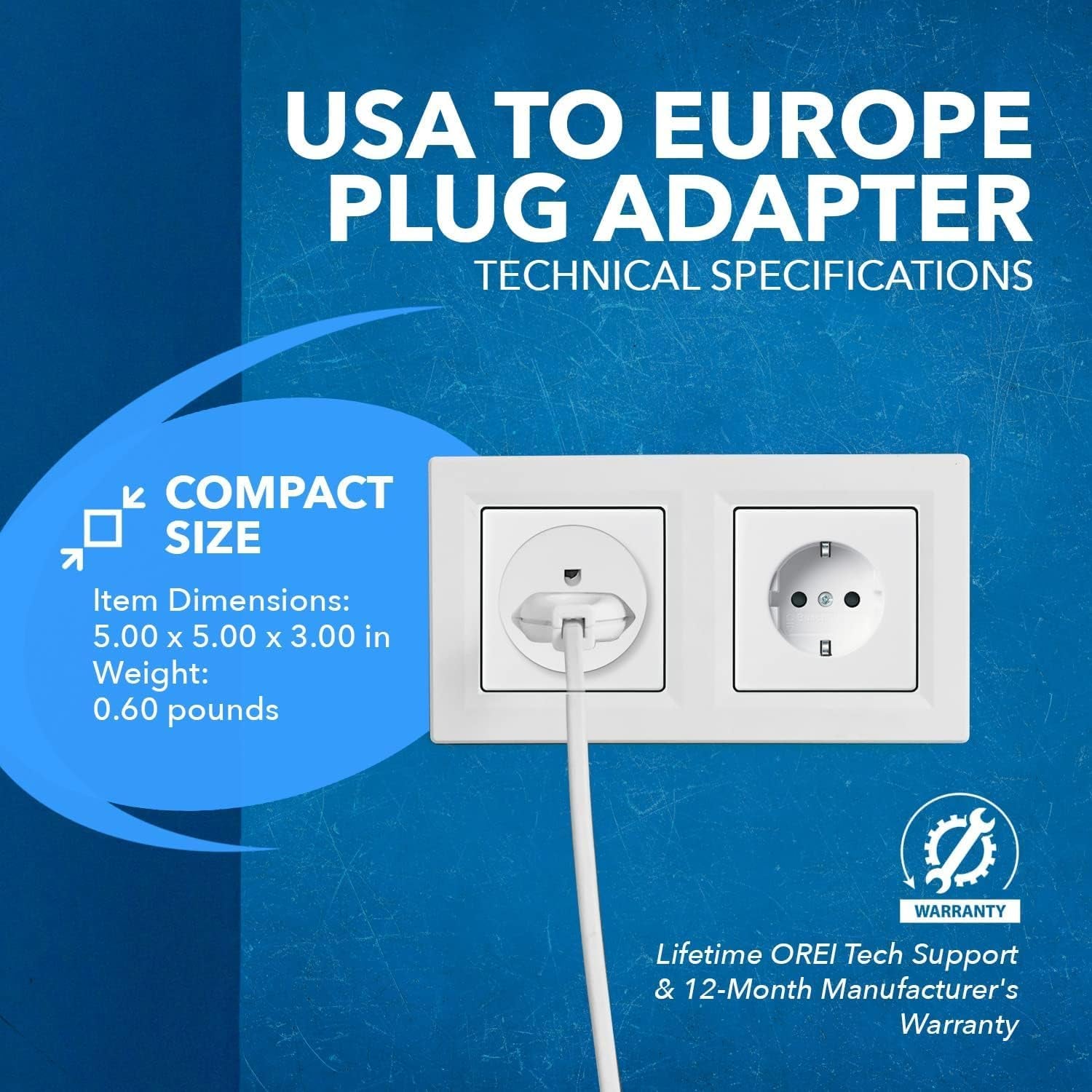 American USA to European Plug Adapter – Type E/F Schuko Plug Adapter - Use in Germany, France, & More - CE Certified – for Mobile, Laptop & Camera Chargers - 6 Pack