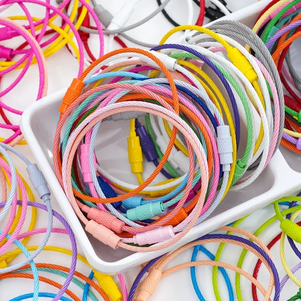 5pcs Colorful Metals Steel Wire Keychain Loop Solid Color Loop Holder Key Chains Diy Key Chain Cell Phone Chain Accessories