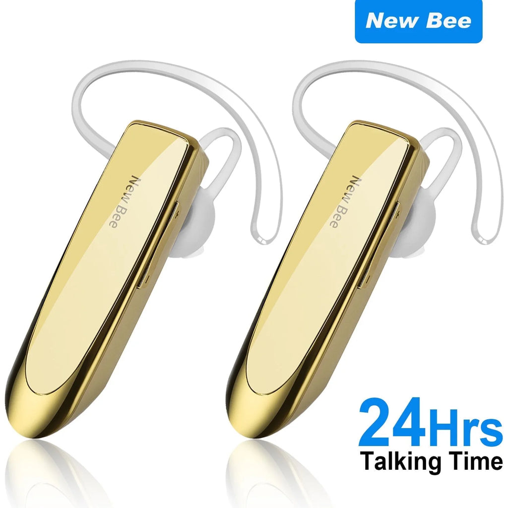 2PC Bluetooth Headphones V5.0 Wireless (24H Talk Time/180D Standby) W/Mic, Dual Device Connectivity for Iphone/Android/Samsung/Laptop, Business Trucker Headsets,Gold