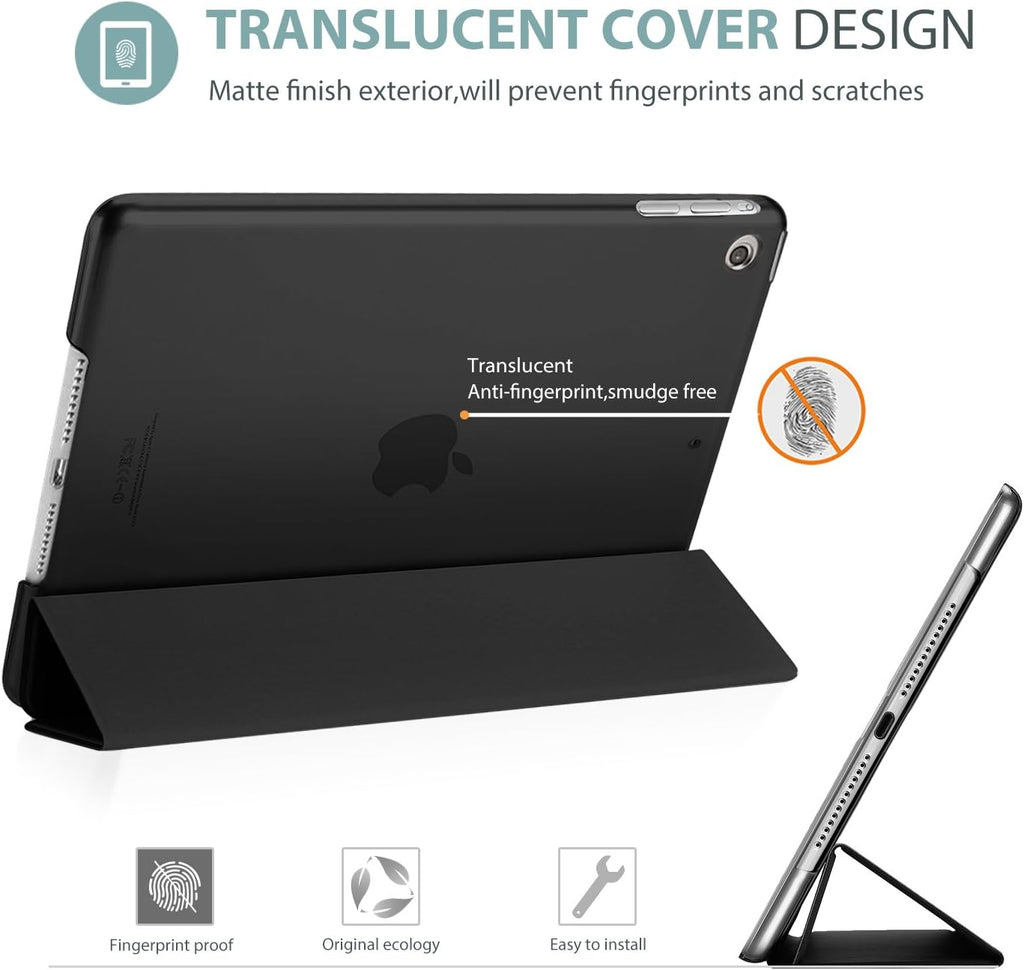 Smart Case for Ipad Mini 1 2 3(Model: A1432 A1454 A1455 A1489 A1490 A1491 A1599 A1600), Slim Lightweight Stand Cover with Translucent Frosted Back Support Auto Sleep/Wake -Black