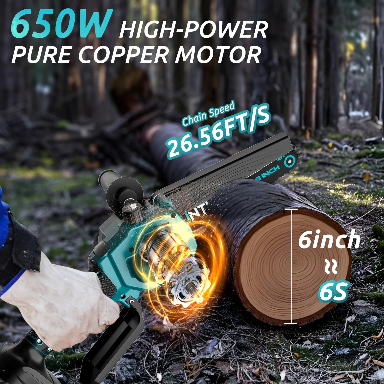 Mini Cordless Chainsaw 6 Inch Small Electric Chainsaw Battery Powered Hand Held Pruning Chainsaw for Wood Cutting and Tree Trimming, Blue