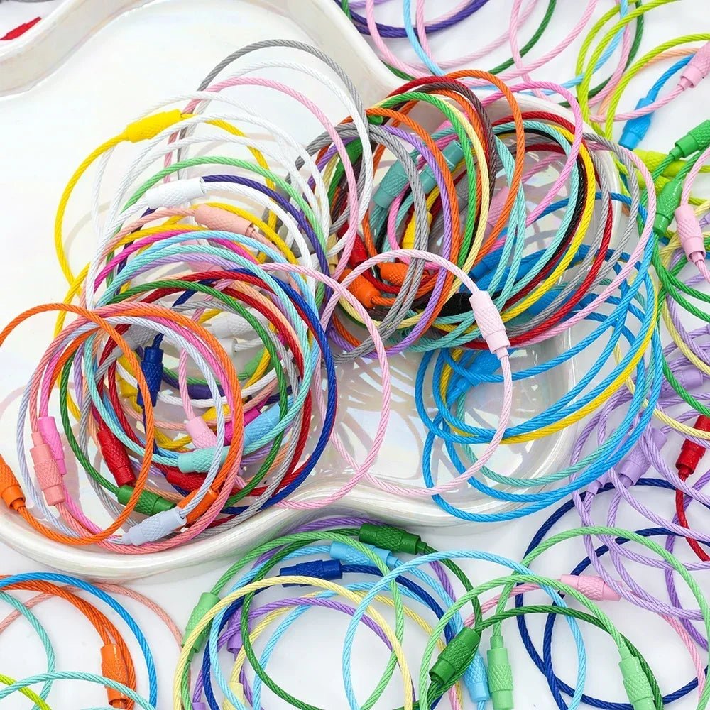 5pcs Colorful Metals Steel Wire Keychain Loop Solid Color Loop Holder Key Chains Diy Key Chain Cell Phone Chain Accessories