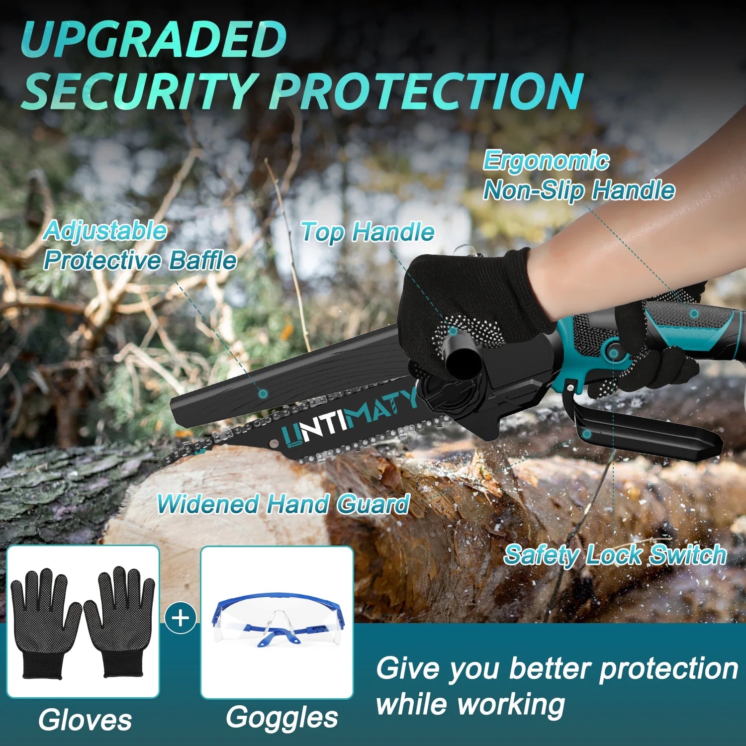 Mini Cordless Chainsaw 6 Inch Small Electric Chainsaw Battery Powered Hand Held Pruning Chainsaw for Wood Cutting and Tree Trimming, Blue