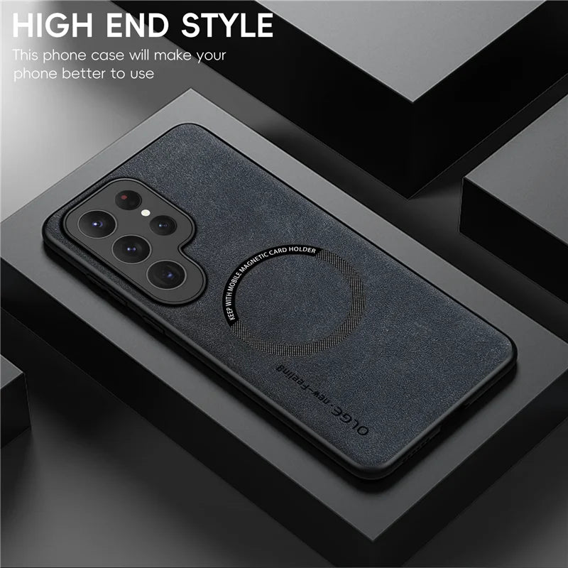 Luxury Leather Magnetic Phone Case For Samsung S25 Ultra S24 Plus S23 S22 S21 S20 FE S26 Ultra For Magsefa Wireless Charge Cover