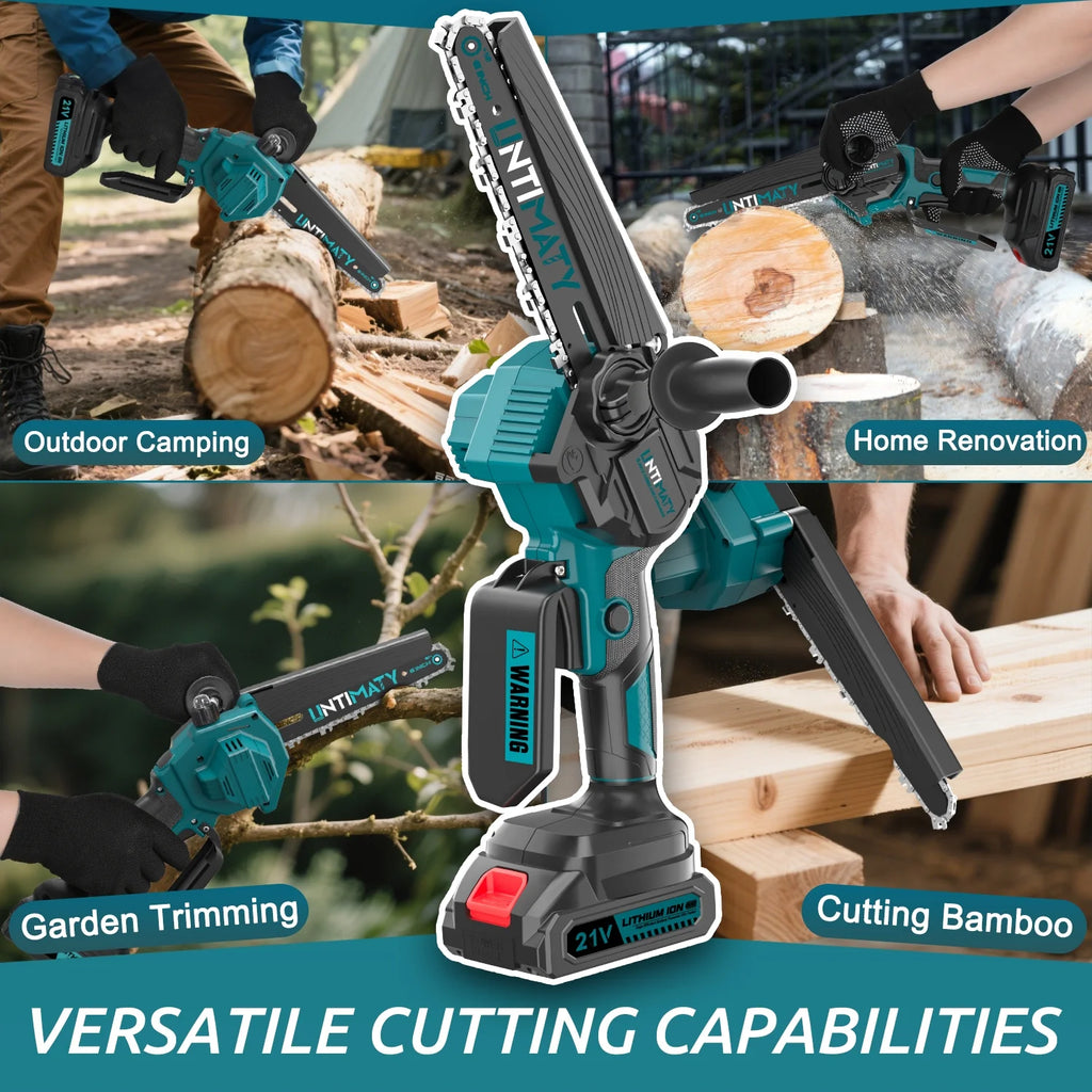 Mini Cordless Chainsaw 6 Inch Small Electric Chainsaw Battery Powered Hand Held Pruning Chainsaw for Wood Cutting and Tree Trimming, Blue