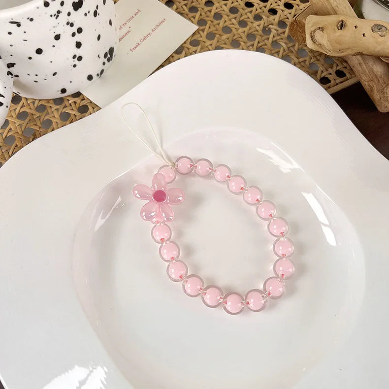 2023 Pink Acrylic Heart Cellphone Chain Lanyard Jewelry for Women Vintage Devil Eye Flower Charm Phone Case Strap Accessories