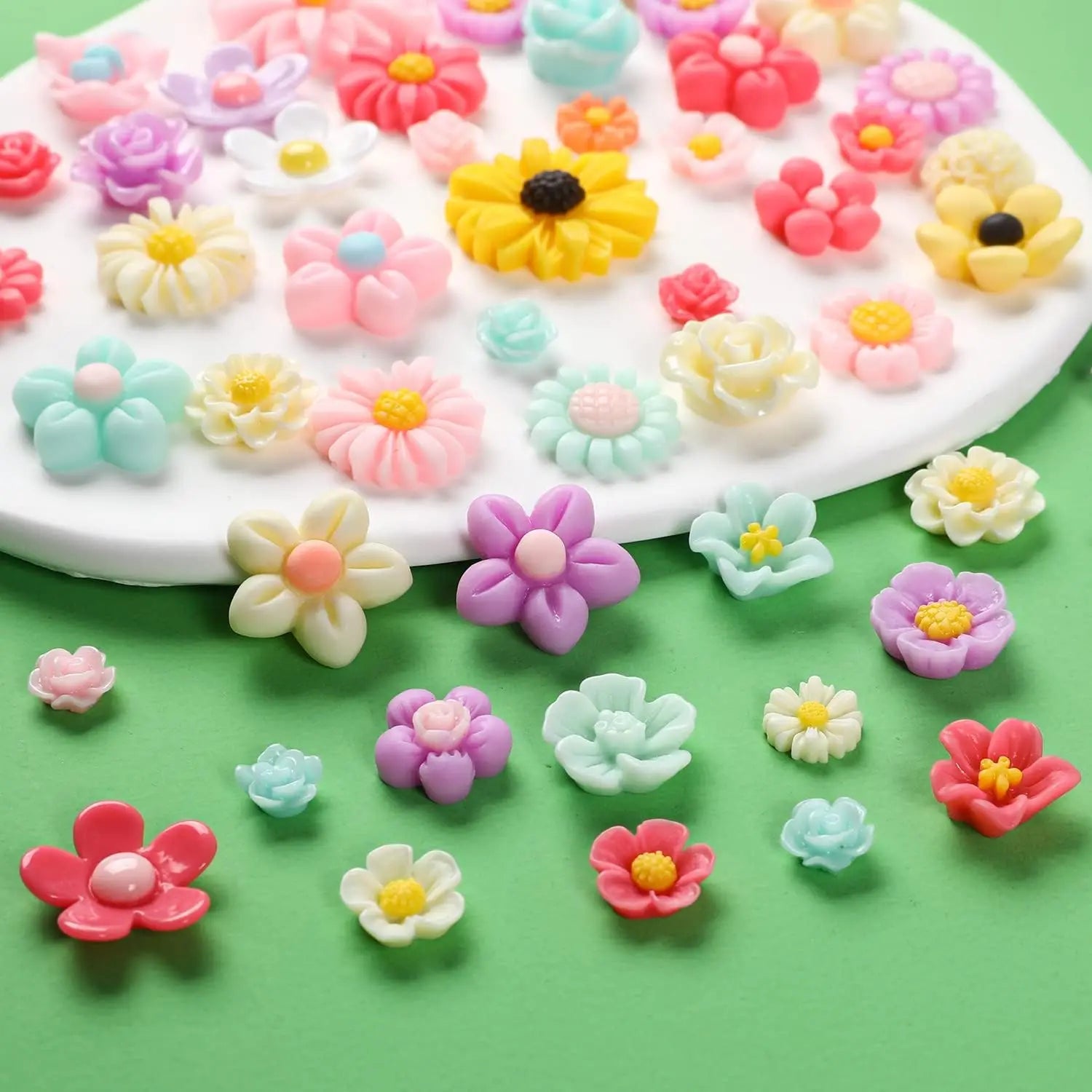 100pcs mixed small daisy rose resin accessories DIY cream glue hairpin cell phone case making materials mother plot gifts