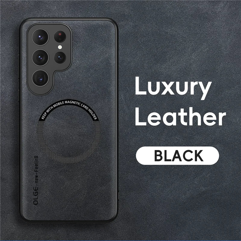 Luxury Leather Magnetic Phone Case For Samsung S25 Ultra S24 Plus S23 S22 S21 S20 FE S26 Ultra For Magsefa Wireless Charge Cover