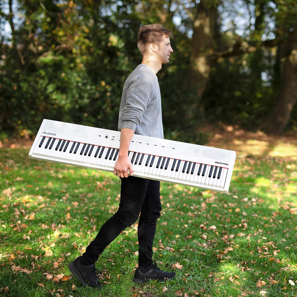 Recital White - 88 Key Digital Piano Keyboard with Semi-Weighted Keys, 2X20W Speakers, 5 Voices, Split, Layer and Lesson Mode, FX and Piano Lessons